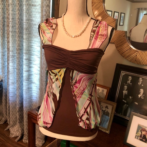 Bisou Bisou Tops - Bisou Bisou brown and floral top